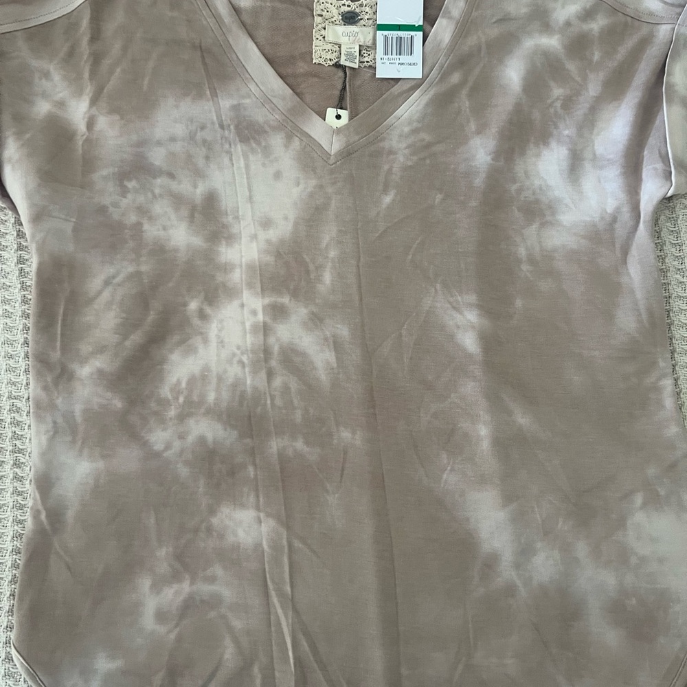 Ladies NWT Cupid | Tie Dye Tee | Beige & Cream | Size L